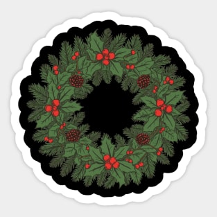 Classic Christmas Holly & Pine Wreath Sticker